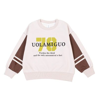Kids Letter Print Colorblock Full Sleeve Warm Fleece Pullover Sweatshirt - White