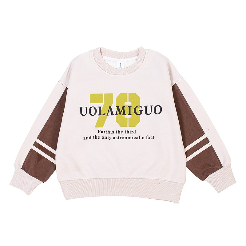 Kids Letter Print Colorblock Full Sleeve Warm Fleece Pullover Sweatshirt - White