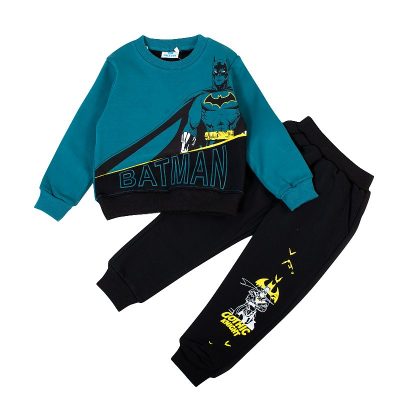 2-Piece Baby Boy Batman Print Long Sleeve Fleece Lined Sweatshirt and Pants Sets - Teal