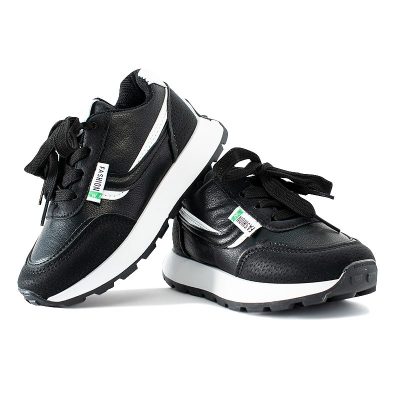 Kids Fashion Colorblock Lace Up Sneakers - Black