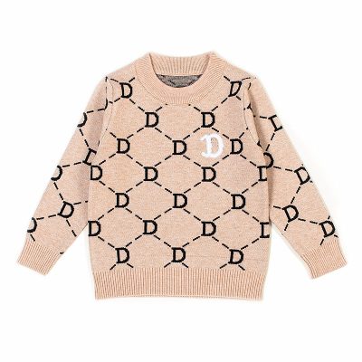 Kids Unisex D Print Full Sleeve Knitted Sweater - Beige