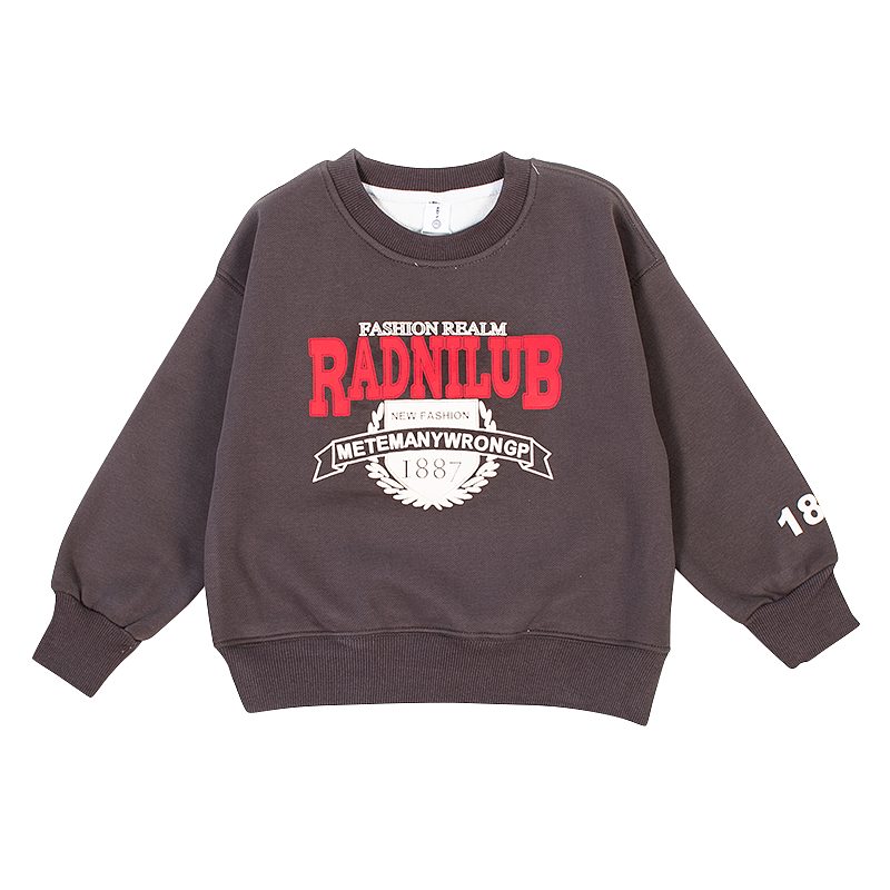 Kids Letter Print Full Sleeve Warm Fleece Pullover Sweatshirt - Grey