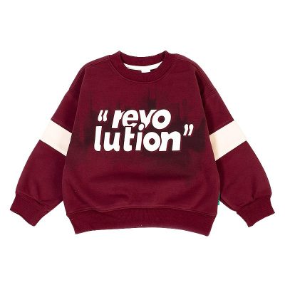 Kids Revolution Print Warm Fleece Pullover Sweatshirt - Maroon