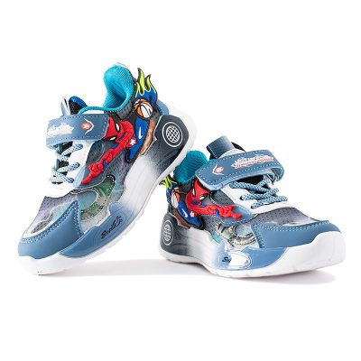 Kid Boy Spiderman Print Colorblock Velcro Closure Mesh Sneakers - Lake Blue