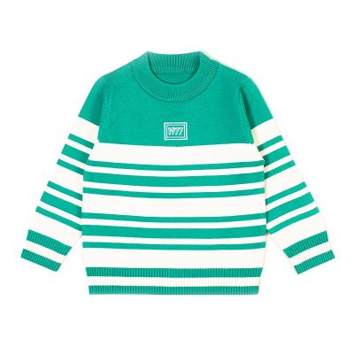 Kids Unisex Striped Print Full Sleeve Knitted Sweater - Green