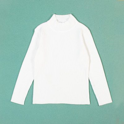 Kids Unisex Warm Knitted Solid Turtle Neck Sweater - White