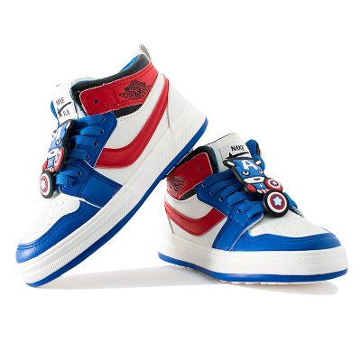 Kid Boy Captain America Print Colorblock Lace Up Sneakers - Blue