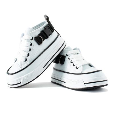 Kids Colorblock Lace Up PU Leather Sneakers - White