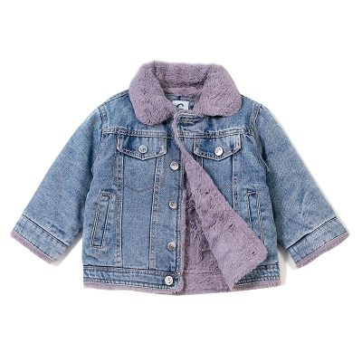 Kids Boy/Girl Faux Fur Lined Spread Collar Denim Jackets - Blue