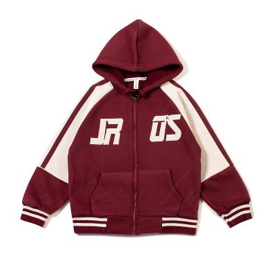 Kid Boy Full Sleeve Colorblock Front Zipper Fleece Lined Hoodies - Maroon