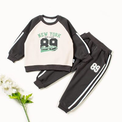 2-Piece Baby Boy New York Print Full Sleeve Fleece Lined Sweatshirt and Pants Sets - Grey
