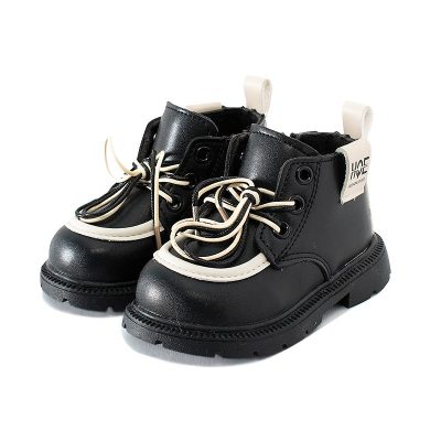 Baby Boy/Girl Side Zipper Lace Up Fur Winter Boots - Black