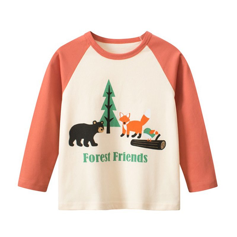 Kid Boys Forest Friends Print Colorblock Long Sleeve Tee - Orange