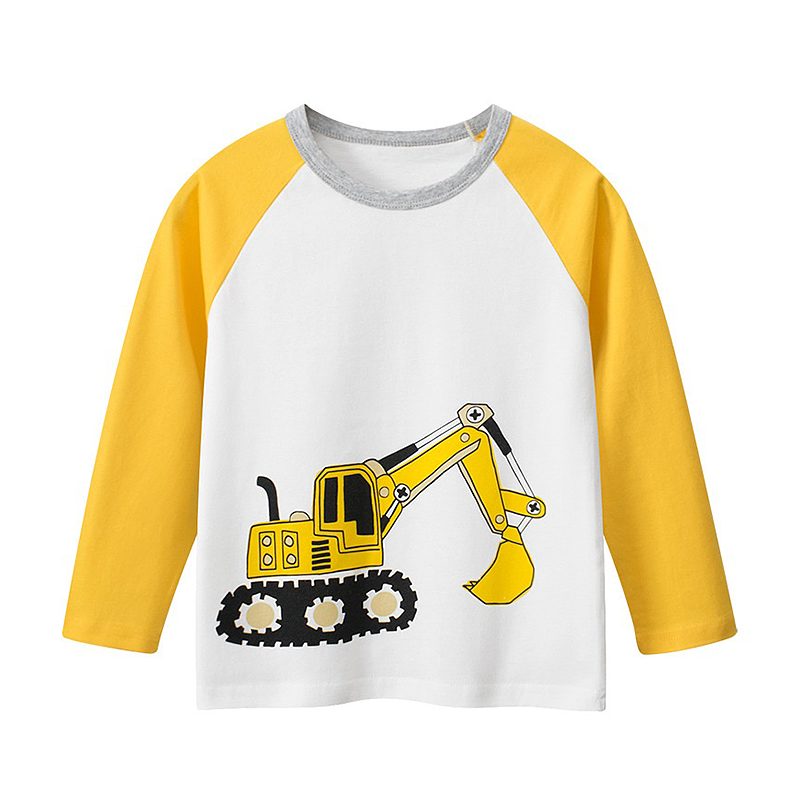Kid Boys Bulldozers Print Colorblock Long Sleeve Tee - Yellow
