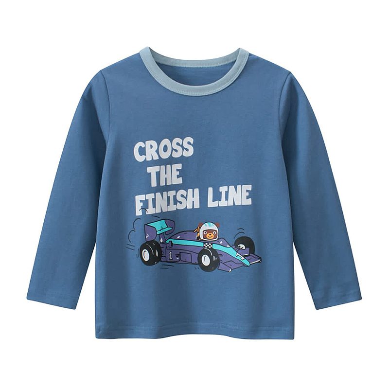 Kid Boys Racer Car Print Solid Color Long Sleeve Tee - Kashmir Blue