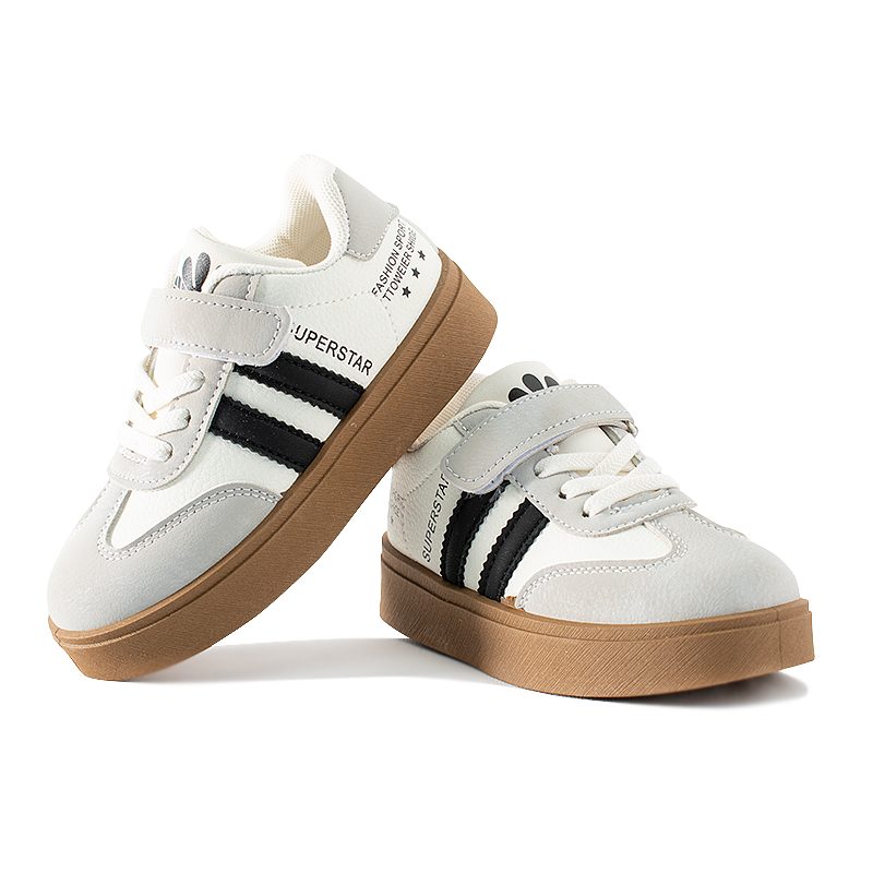 Kids Double Stripe Print Colorblock Velcro Closure Sneakers - Black