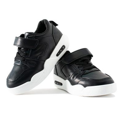 Kids Solid Color Velcro Closure Sneakers - Black