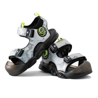 Kids Camouflage Print Close Toe Velcro Closure Sandals - Grey