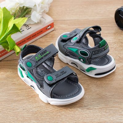 Baby Boy/Girl Mesh Velcro Closure LED Summer Sandals - Dark Grey