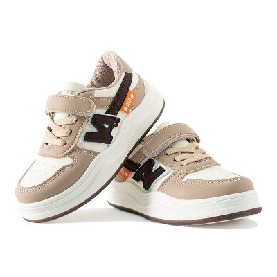 Kids Letter Print Colorblock Velcro Strap Sneakers - Khaki
