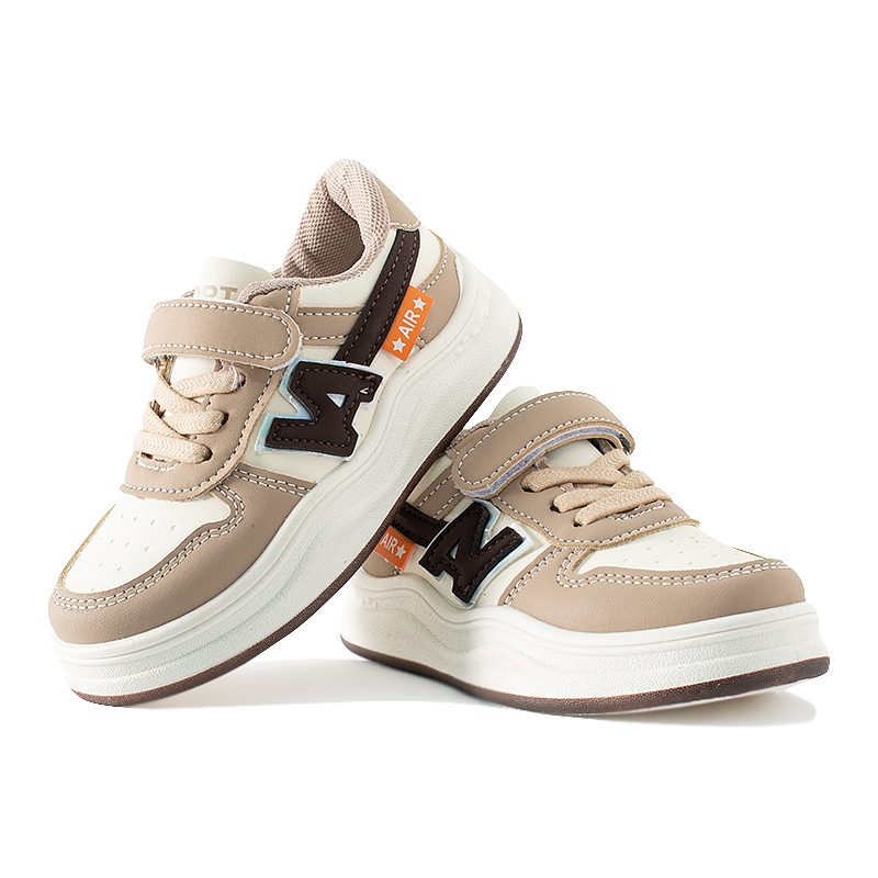 Kids Letter Print Colorblock Velcro Strap Sneakers - Khaki