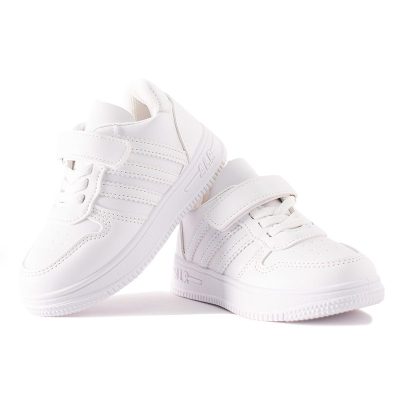 Kids Triple Stripe Print Velcro Closure Solid Sneakers - White