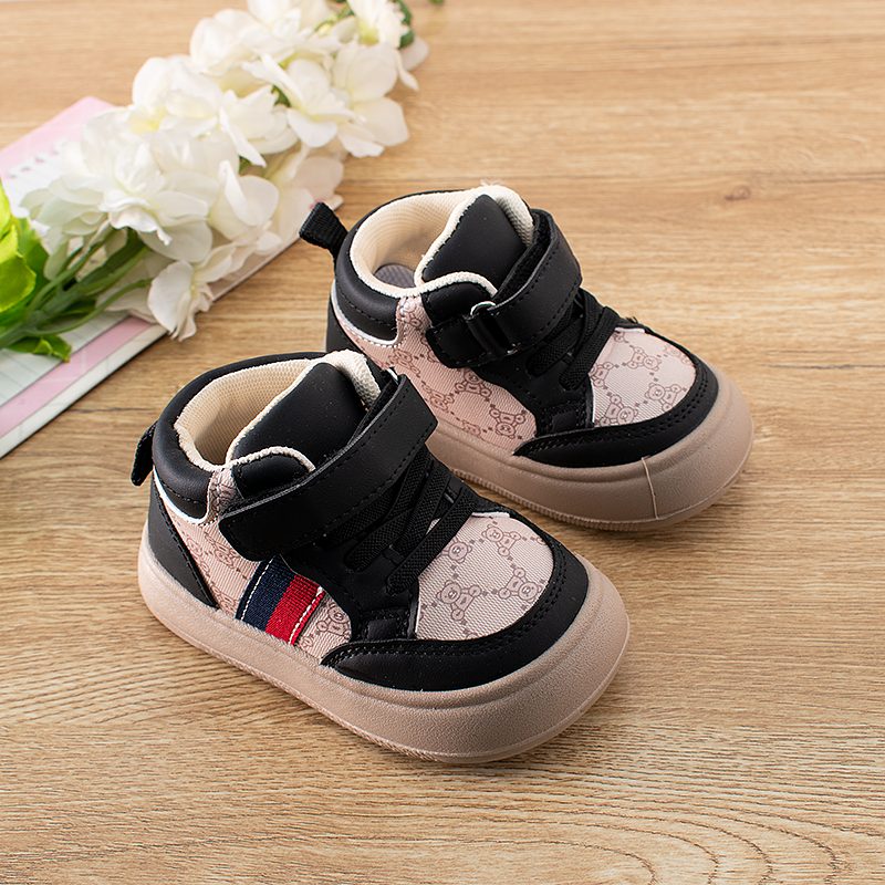 Babies Teddy Print Mid Ankle Colorblock Shoes - Black