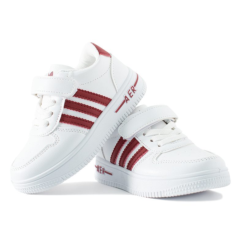 Kids Triple Stripe Print Velcro Closure Solid Sneakers - Maroon