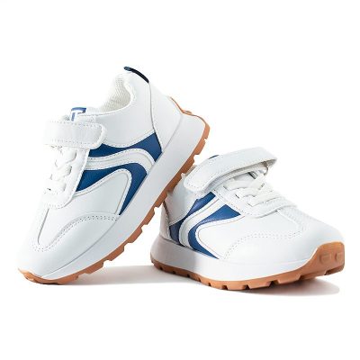 Kids Wavy Curve Print Colorblock Velcro Closure Sneakers - Blue