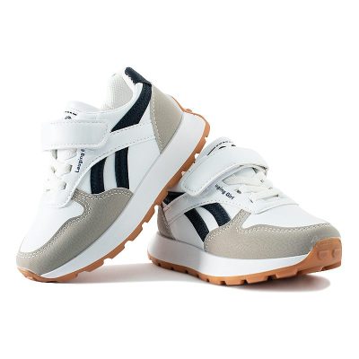 Kids Wavy Stripe Print Colorblock Velcro Closure Sneakers - Blue