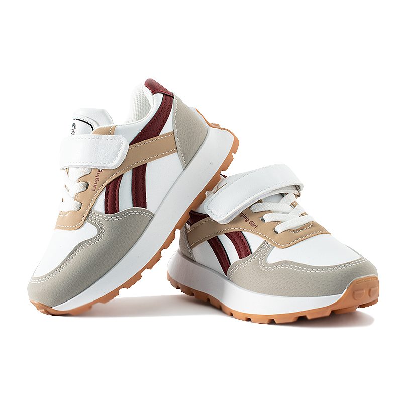 Kids Wavy Stripe Print Colorblock Velcro Closure Sneakers - Brown