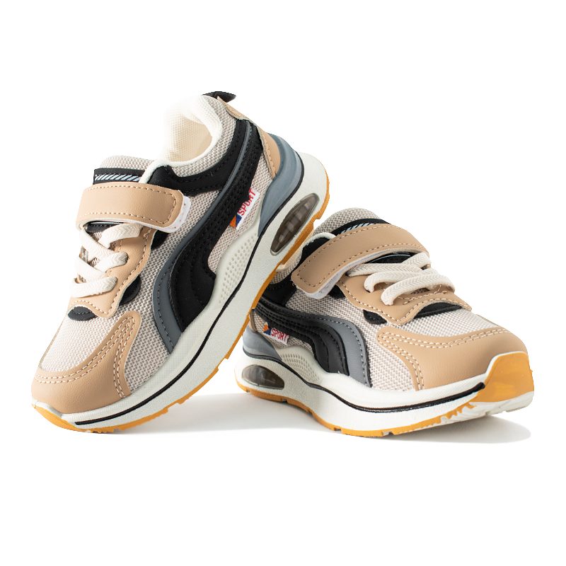 Kids Light Weight Colorblock Velcro Closure Sneakers - Brown