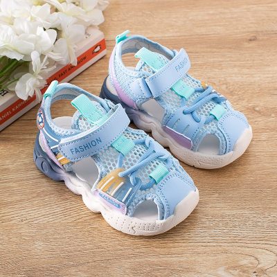 Kids Football Print Close Toe Mesh Summer Sandals - Blue