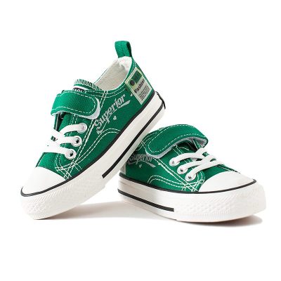 Kids Low Top Velcro Strap Canvas Converse Shoes - Dark Green