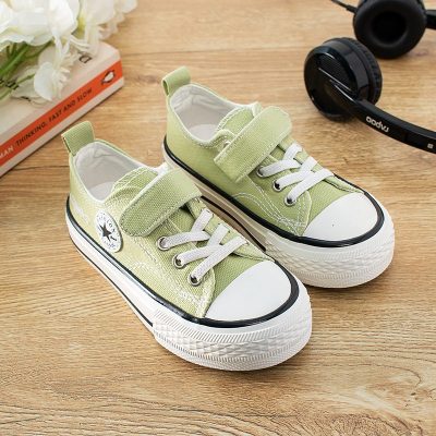Kids Low Top Velcro Strap Converse Shoes - Avocado Green