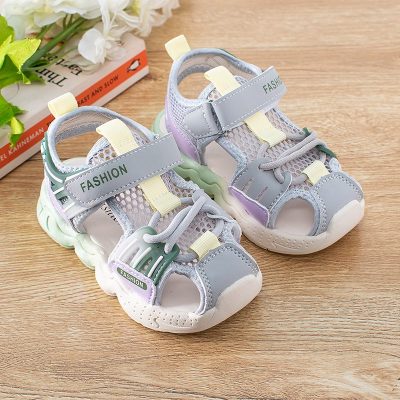 Kids Football Print Close Toe Mesh Summer Sandals - Grey