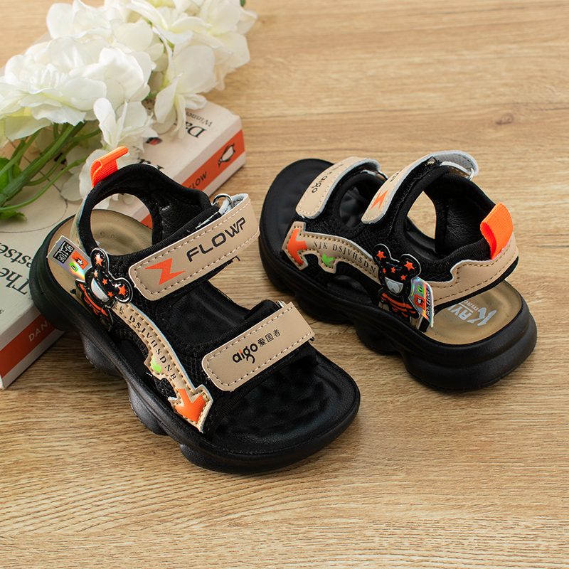 Baby Boy/Girl Teddy Print Open Toe Summer Sandals - Light Brown